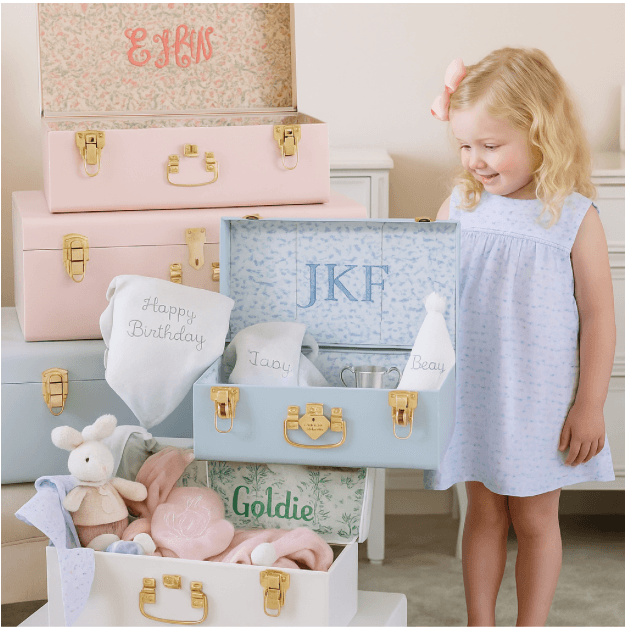 Personalized wooden keepsake trunk with custom name for storing children's treasures
