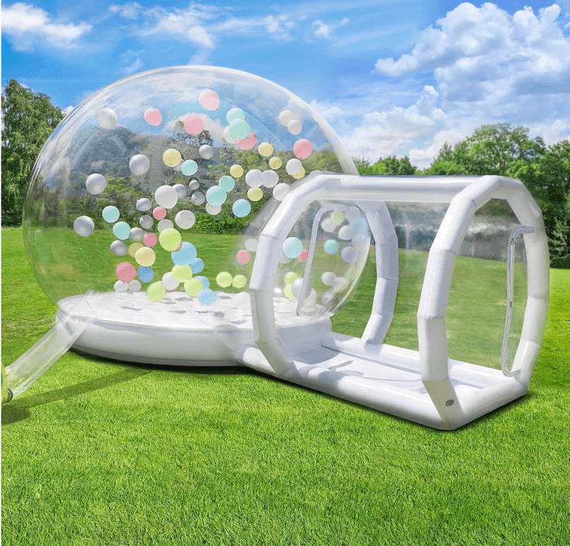 Transparent inflatable bubble house with trampoline base for indoor outdoor play