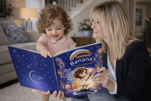 Mother reading a personalized storybook with her child